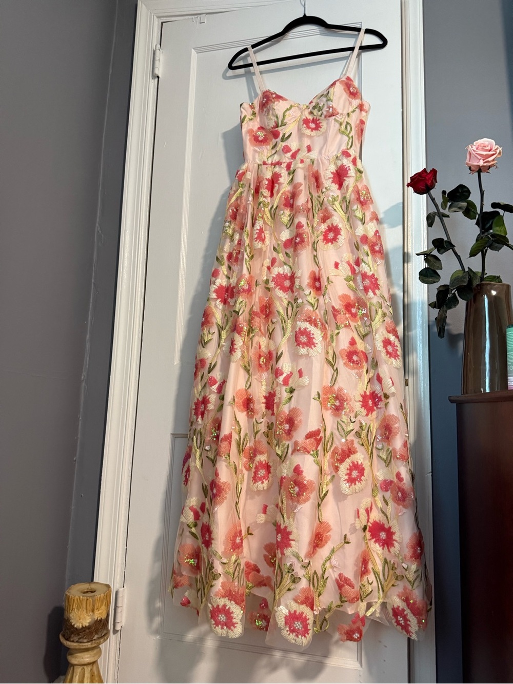 🌸 INVITEE Pink Floral Sequin Corset Ball Gown